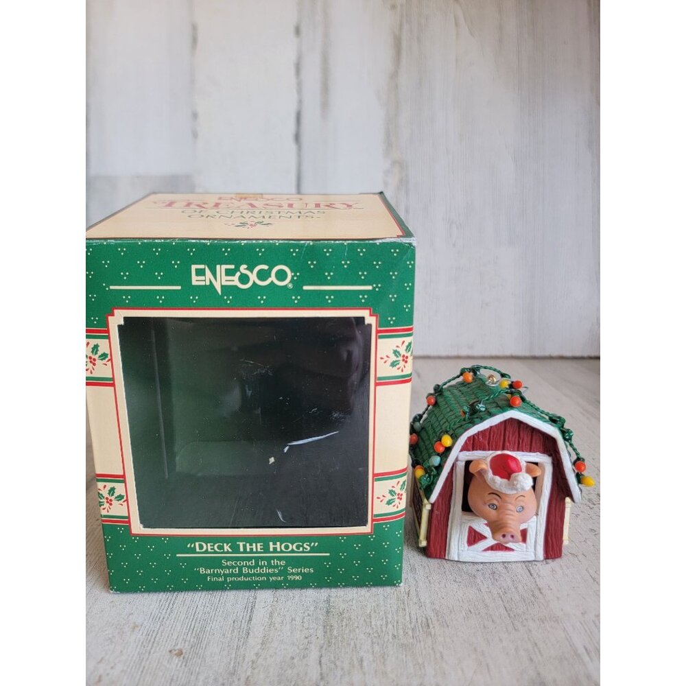 Enesco deck the Hogs ornament Xmas Pig 1989